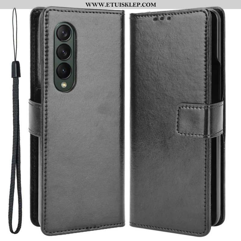 Etui Folio do Samsung Galaxy Z Fold 4 z Łańcuch Klasyczna Gładka Sztuczna Skóra Z Paskami